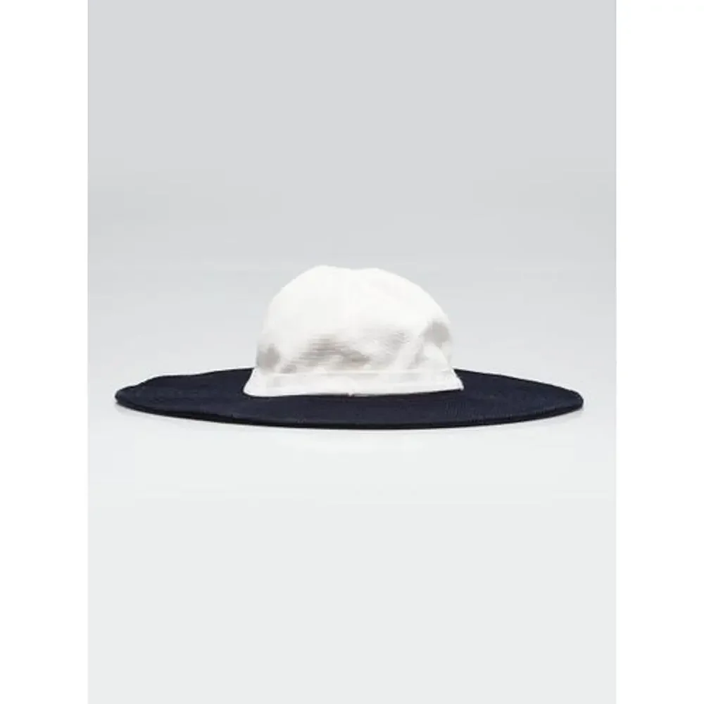 Chanel Navy Blue White Cotton Interlocking CC Hat 58 sz